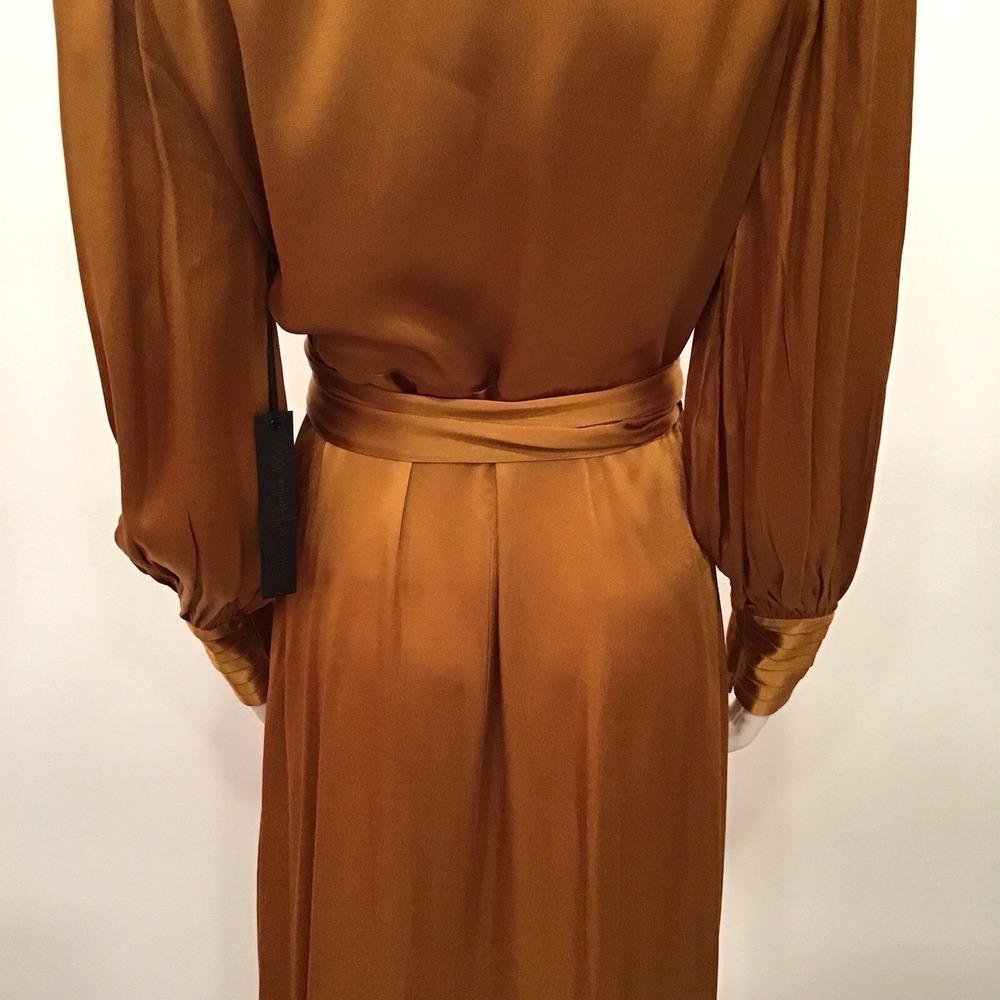 House of Harlow 1960 maxi Wrap dress Pumpkin Spice Orange Satin Medium W Flaw - Picture 10 of 16